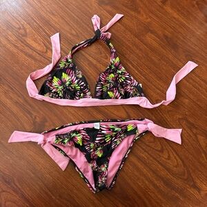 Floral Bikini with Pink Ties
